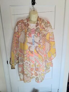 Modcloth Pastel Pink Yellow Abstract Print Kimono Jacket